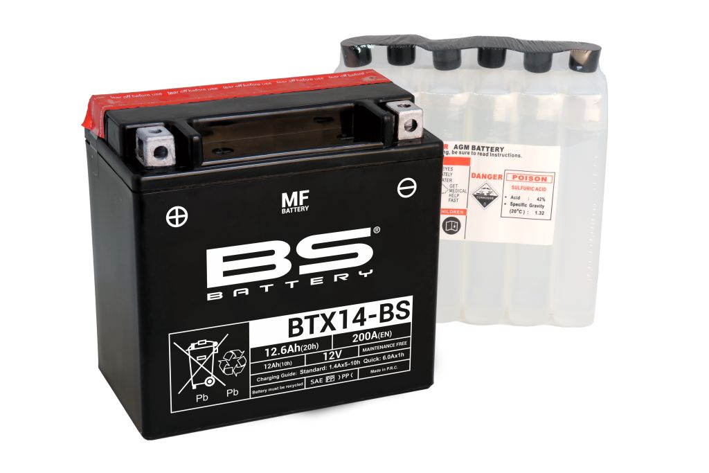Продажа BTX14-BS Аккумулятор BS-BATTERY AGM, 12В, 12 Ач 200 A 150x87x145, прямая ( +/- ), (YTX14-BS)
