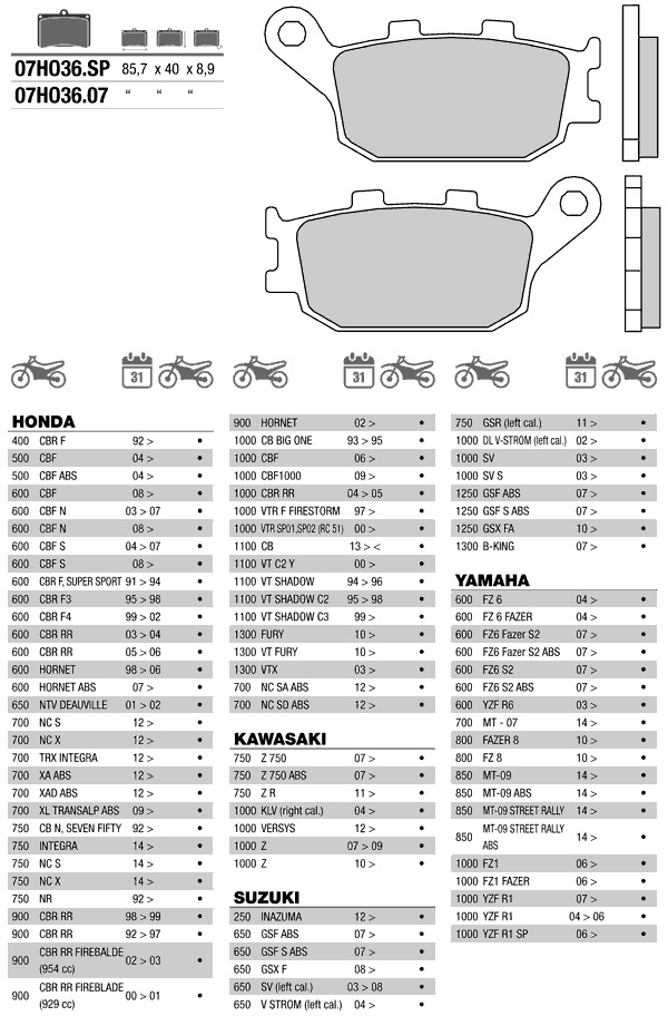 Продажа Колодки тормозные МОТО BREMBO 07HO36SP (FDB754)